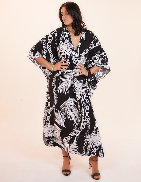 DIAMOND VACAY DRESS- BLACK PALM