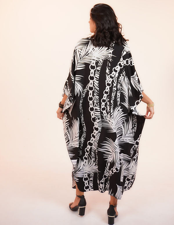 DIAMOND VACAY DRESS- BLACK PALM