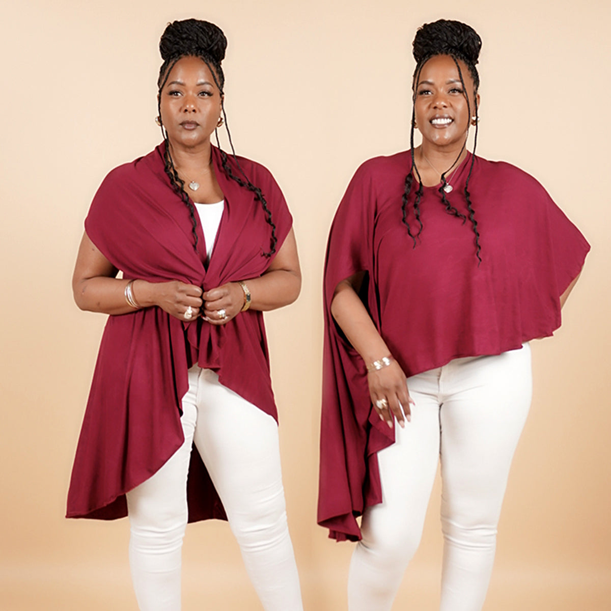 Long Convertible Shawl - BURGUNDY