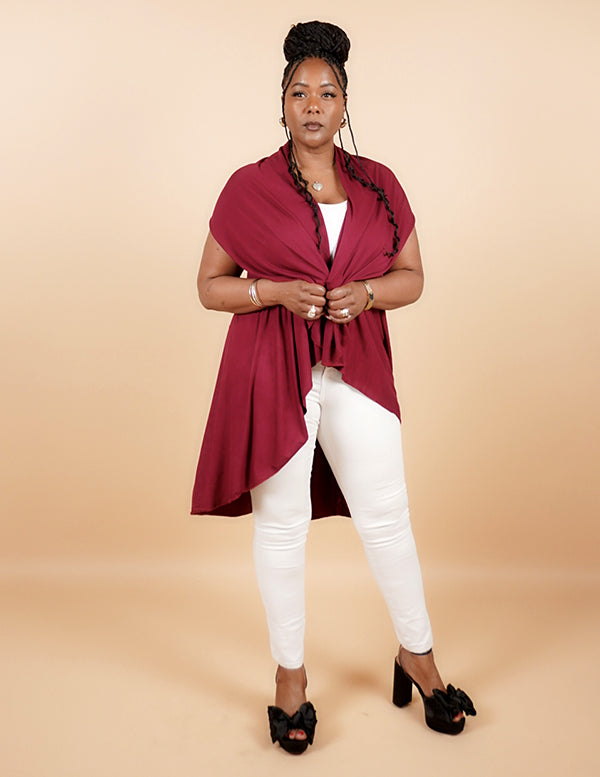 Long Convertible Shawl - BURGUNDY