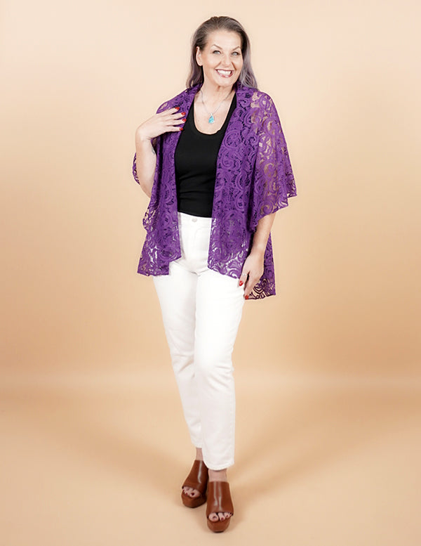 Short Convertible Shawl - PURPLE LACE