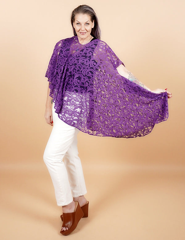 Short Convertible Shawl - PURPLE LACE