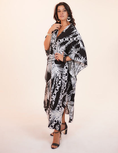DIAMOND VACAY DRESS- BLACK PALM