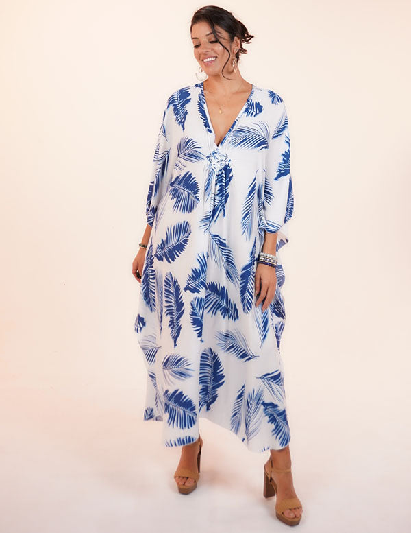 
                  
                    DIAMOND VACAY DRESS- BLUE PALM
                  
                