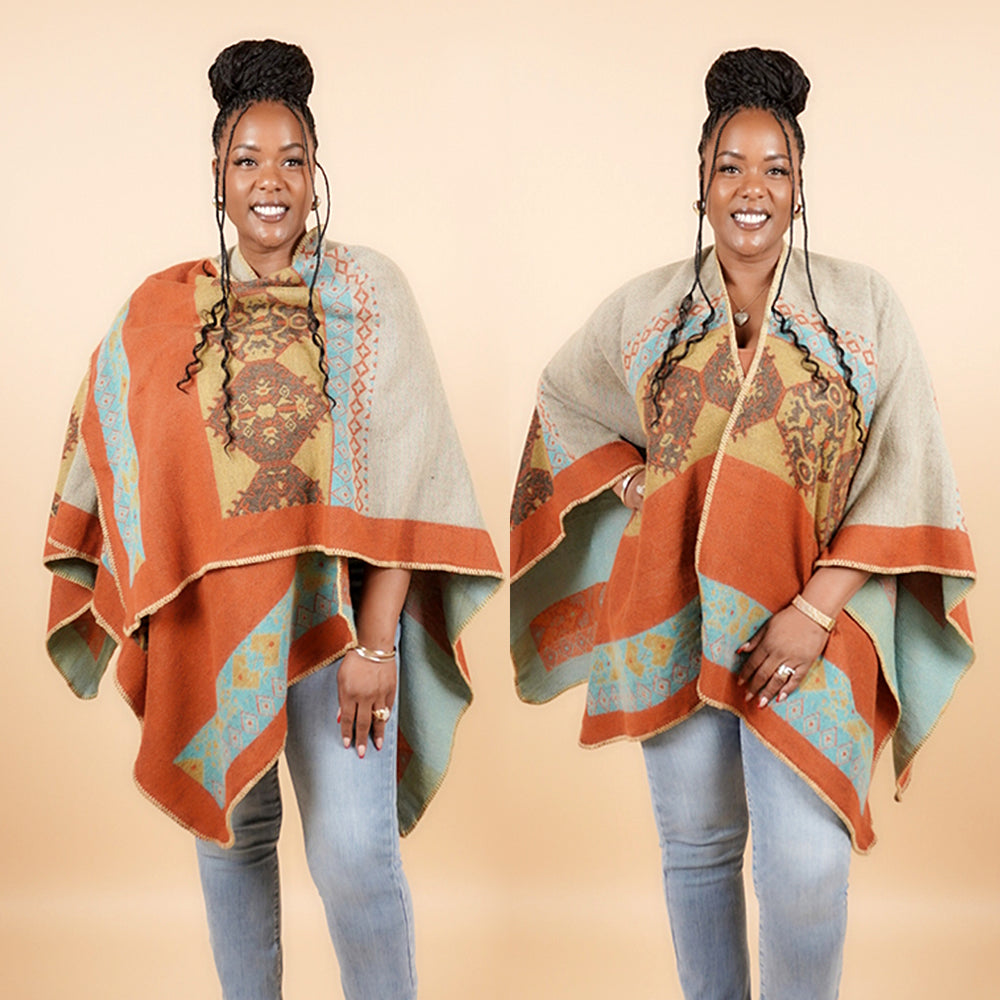 NAVAJO RUANA - ORANGE