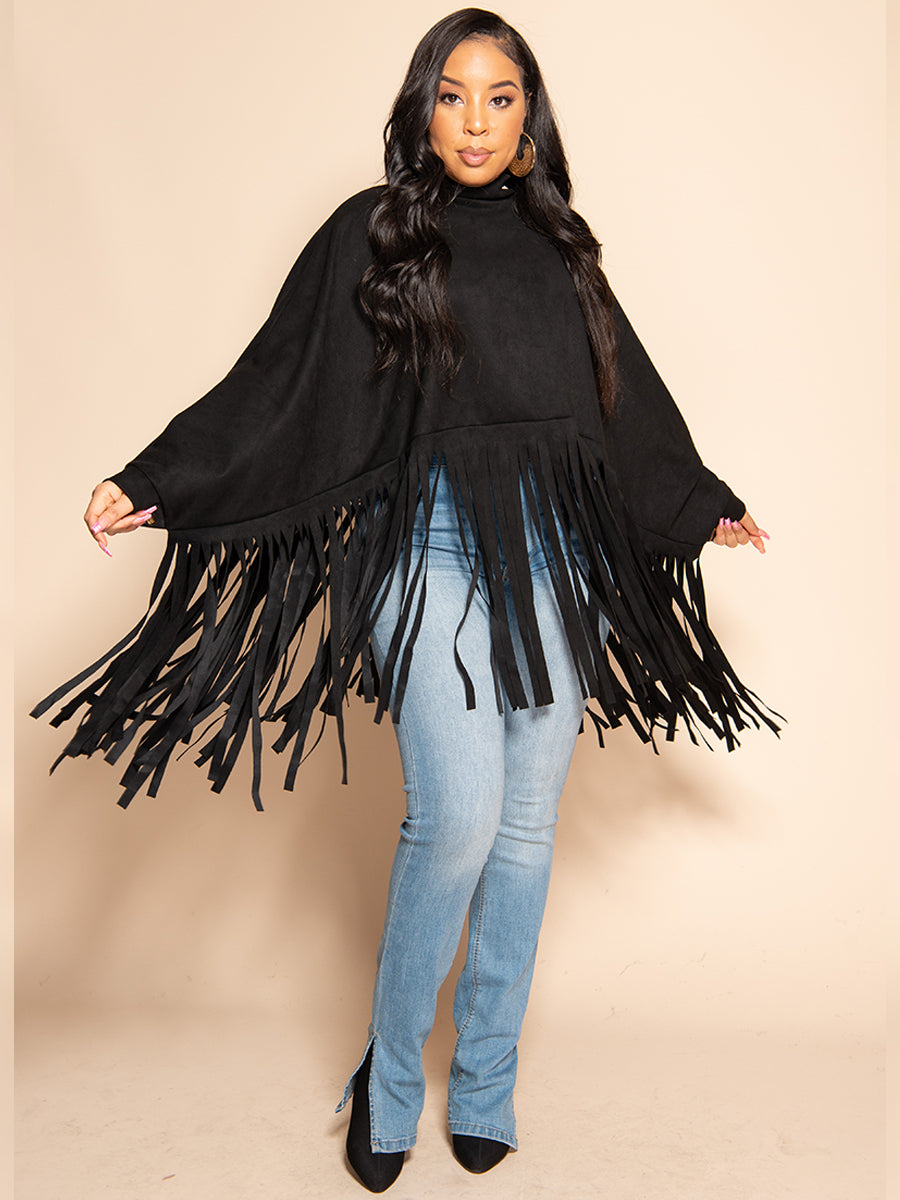 FRINGE PULLOVER - BLACK
